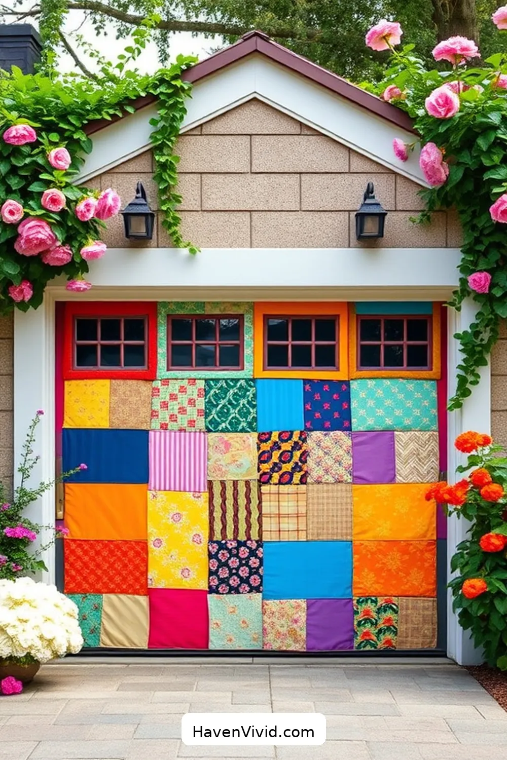 17 Ways to Achieve a Glamorous Garage Lifestyle Using Upcycled Fabric 7 Patchwork Garage Door Makeover for 17 Ways to Achieve a Glamorous Garage Lifestyle Using Upcycled Fabric