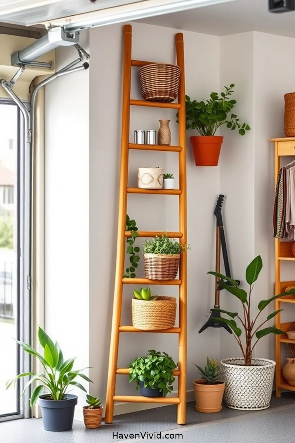 18 Creative Ways for Family-Friendly Garage Living Using Bamboo 19 Bamboo Ladder for Stylish Vertical Storage for 18 Creative Ways for Family-Friendly Garage Living Using Bamboo
