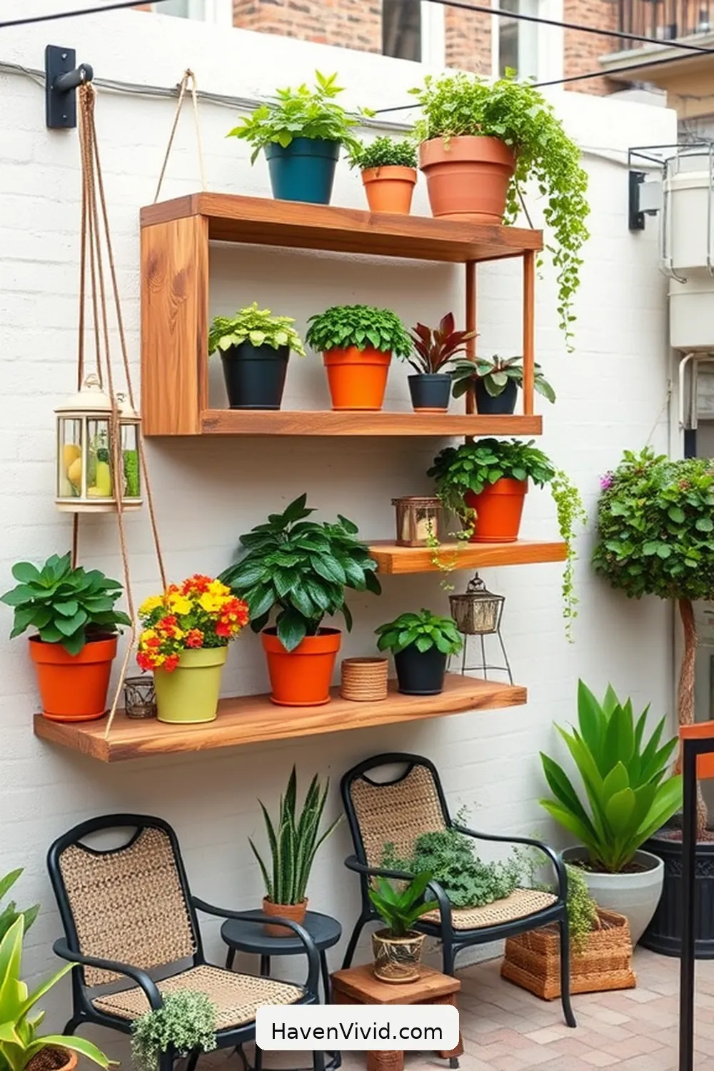 18 Creative Ways for Urban Patio Design Using Recycled Wood 6 Hanging Wood Shelves for 18 Creative Ways for Urban Patio Design Using Recycled Wood
