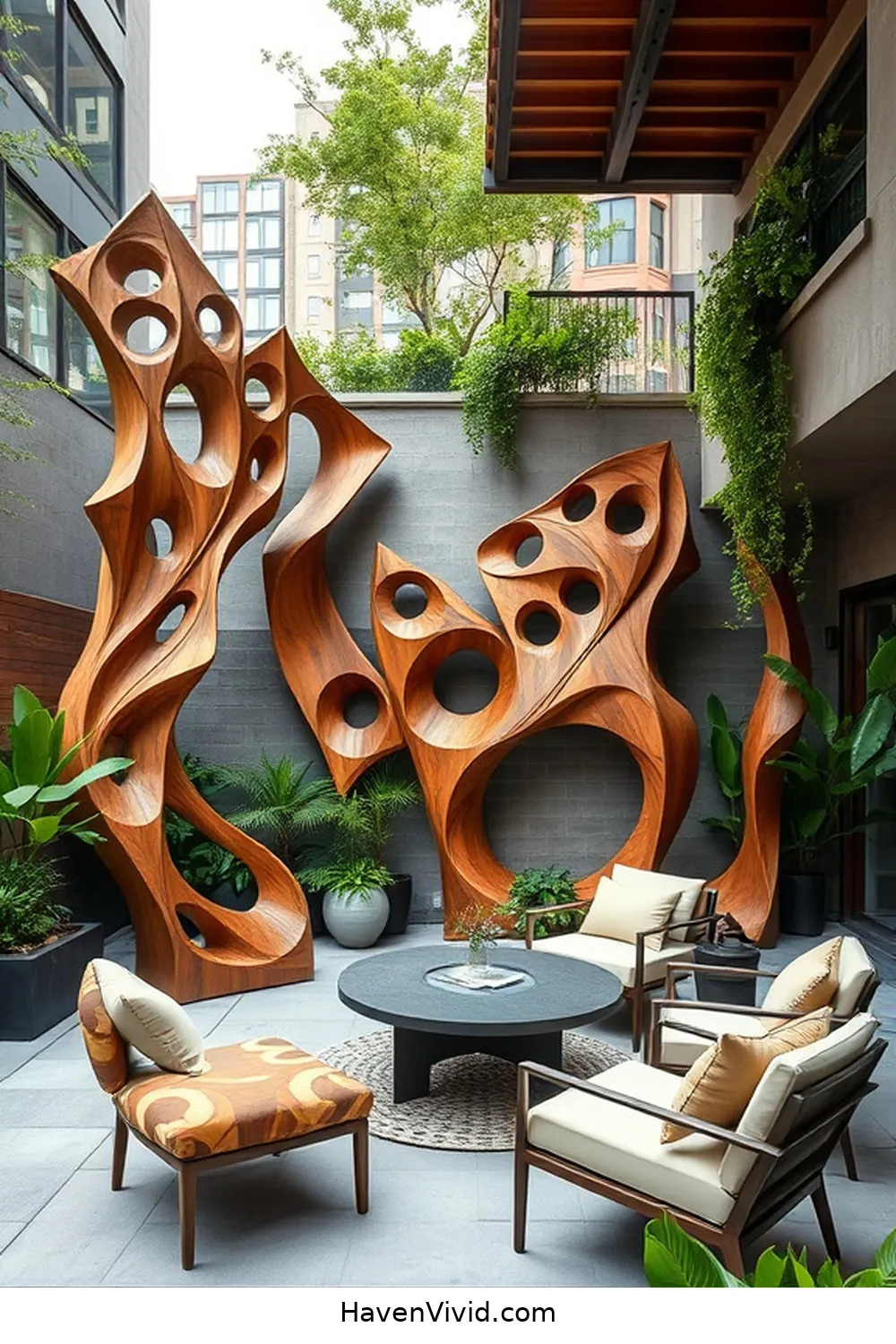18 Creative Ways for Urban Patio Design Using Recycled Wood 13 Unique Wood Sculptures or Art for 18 Creative Ways for Urban Patio Design Using Recycled Wood