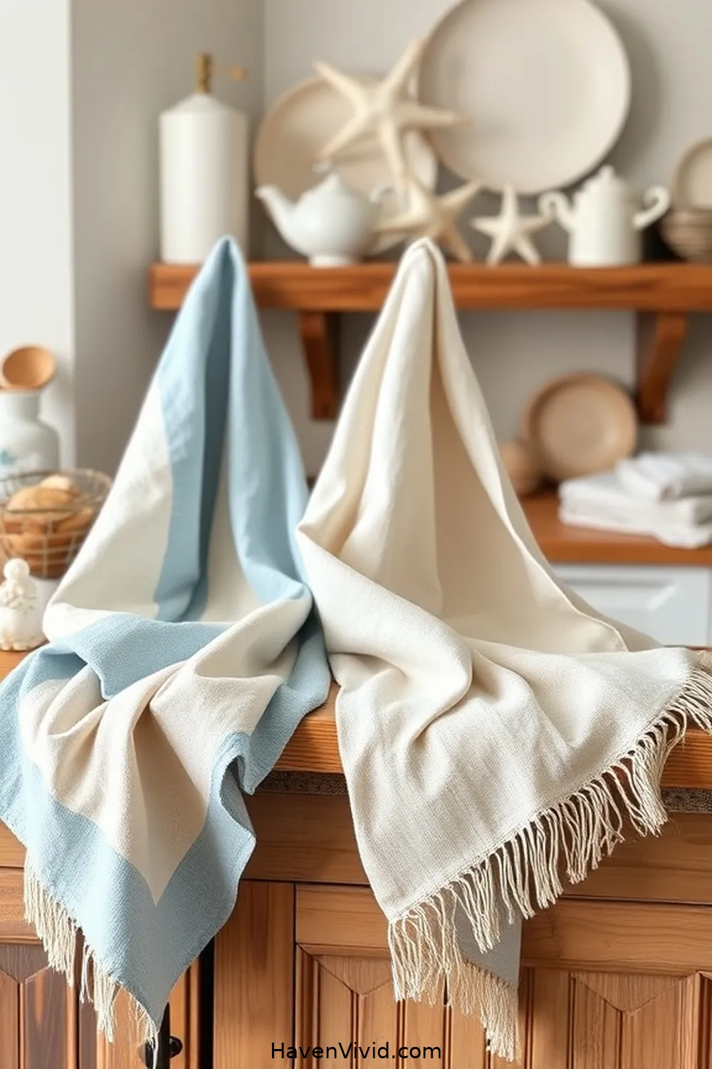 18 Creative Ways to Achieve Coastal Living in Your Kitchen Using Upcycled Fabric 3 Beach-Inspired Dish Towels for 18 Creative Ways to Achieve Coastal Living in Your Kitchen Using Upcycled Fabric