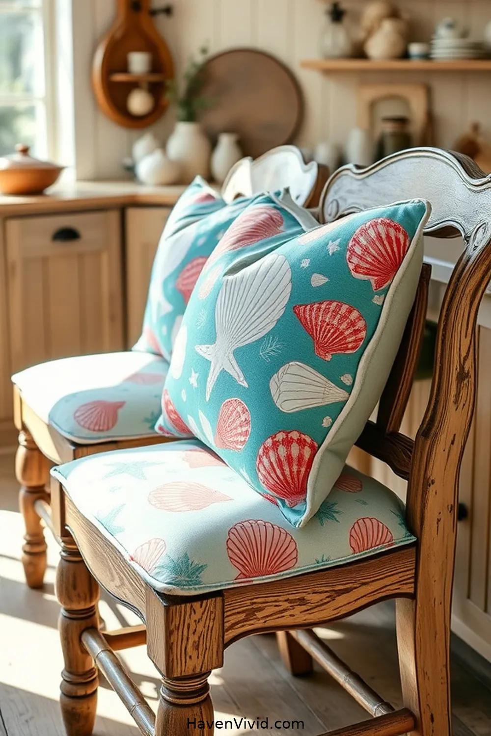 18 Creative Ways to Achieve Coastal Living in Your Kitchen Using Upcycled Fabric 15 Beachy Fabric Cushions for Kitchen Chairs for 18 Creative Ways to Achieve Coastal Living in Your Kitchen Using Upcycled Fabric