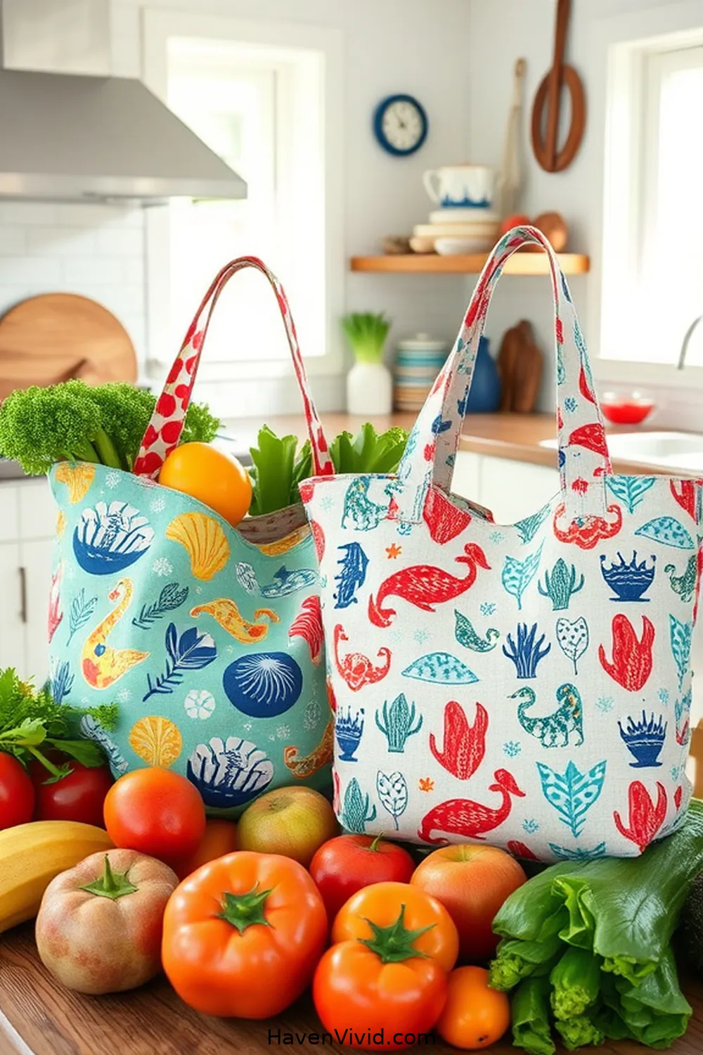 18 Creative Ways to Achieve Coastal Living in Your Kitchen Using Upcycled Fabric 18 DIY Fabric Tote Bags for Groceries for 18 Creative Ways to Achieve Coastal Living in Your Kitchen Using Upcycled Fabric