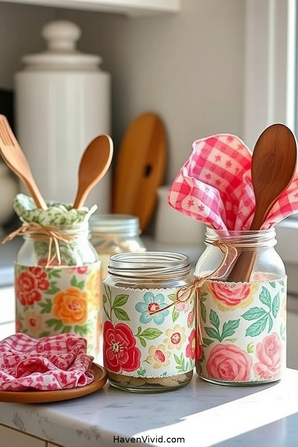 18 Creative Ways to Achieve Coastal Living in Your Kitchen Using Upcycled Fabric 17 Fabric Gift Wrap for Kitchen Items for 18 Creative Ways to Achieve Coastal Living in Your Kitchen Using Upcycled Fabric
