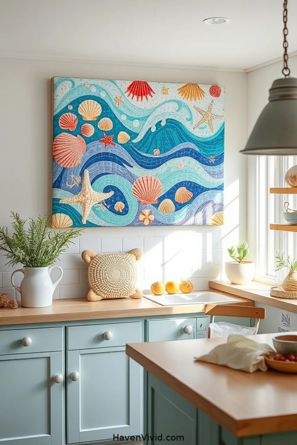18 Creative Ways to Achieve Coastal Living in Your Kitchen Using Upcycled Fabric 12 Fabric Wall Art for a Beachy Feel for 18 Creative Ways to Achieve Coastal Living in Your Kitchen Using Upcycled Fabric