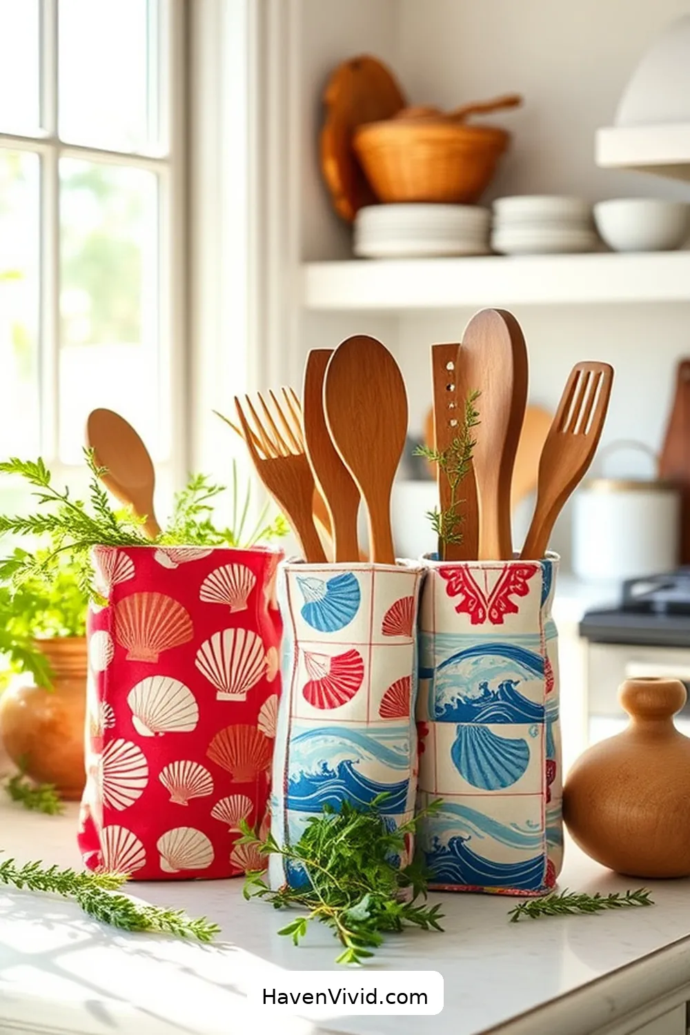 18 Creative Ways to Achieve Coastal Living in Your Kitchen Using Upcycled Fabric 19 Reimagined Fabric Utensil Holders for 18 Creative Ways to Achieve Coastal Living in Your Kitchen Using Upcycled Fabric