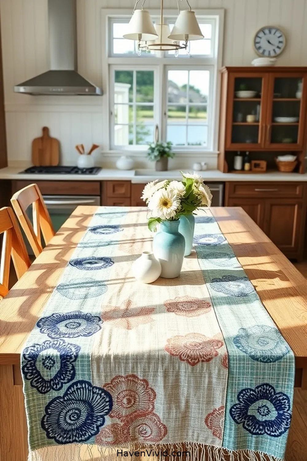 18 Creative Ways to Achieve Coastal Living in Your Kitchen Using Upcycled Fabric 2 Upcycled Fabric Table Runners for 18 Creative Ways to Achieve Coastal Living in Your Kitchen Using Upcycled Fabric