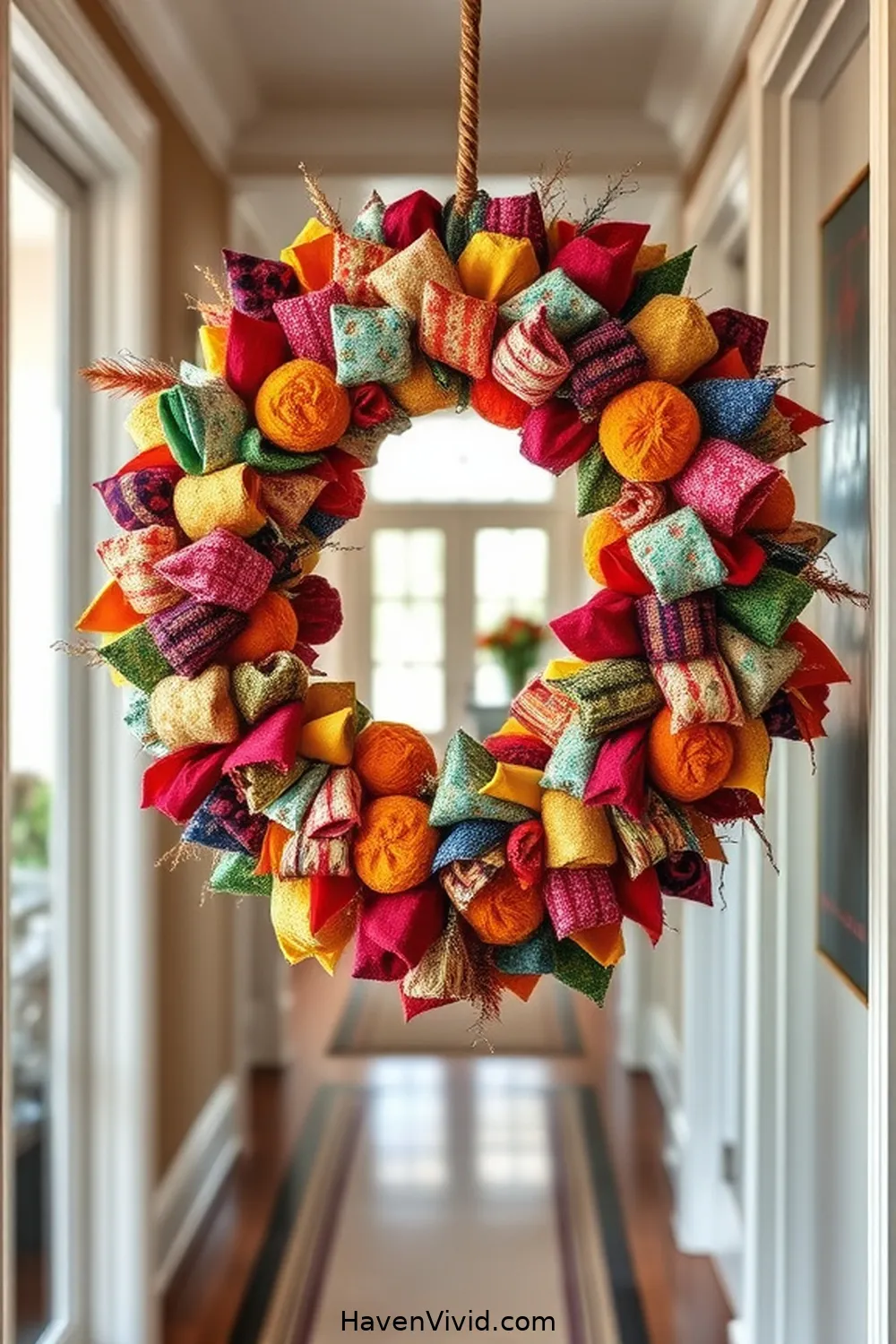 18 Creative Ways to Transform Artistic Spaces in Your Hallway Using Upcycled Fabric 18 Patchwork Fabric Wreaths for 18 Creative Ways to Transform Artistic Spaces in Your Hallway Using Upcycled Fabric