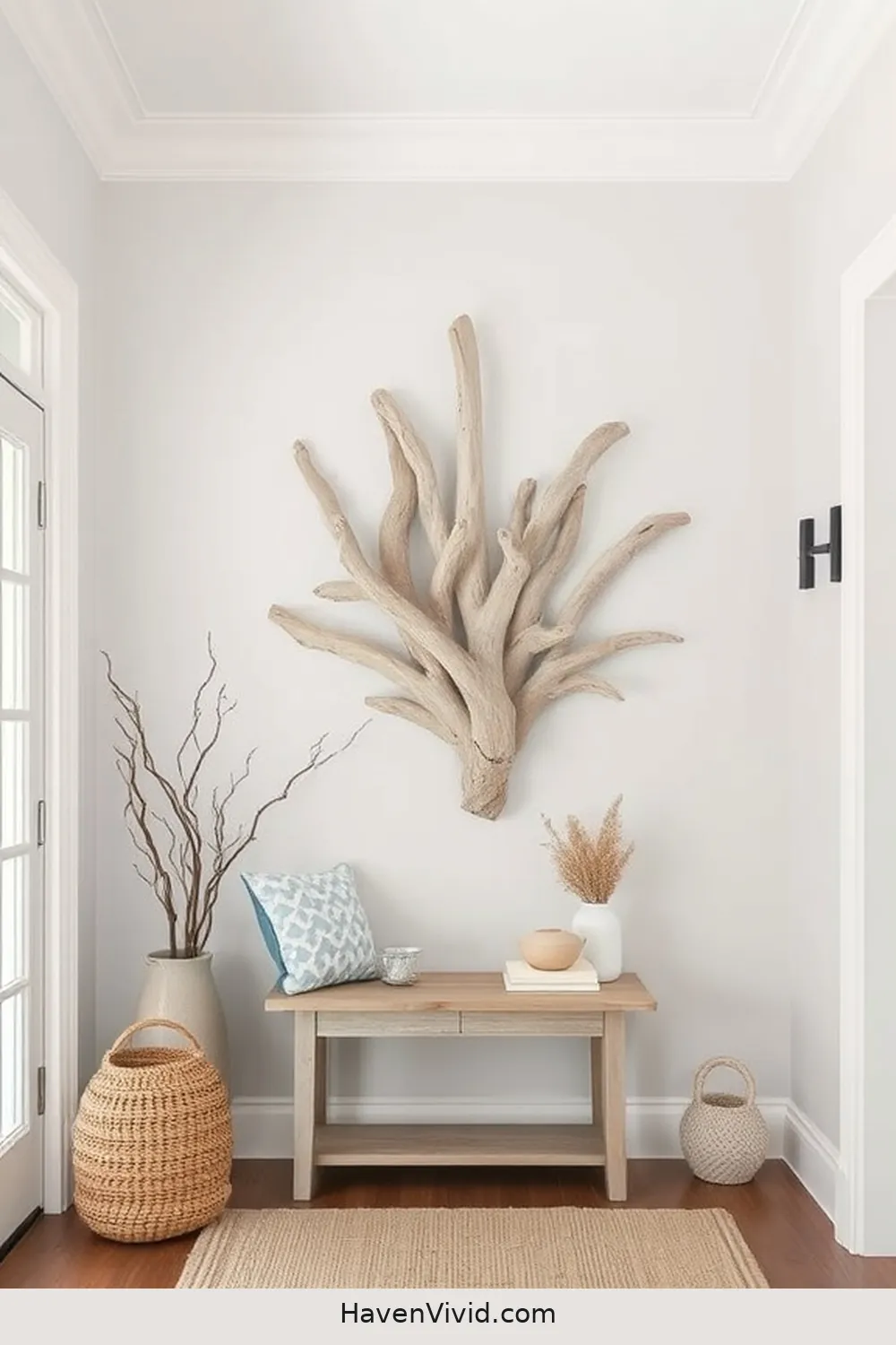 18 Inspiring Coastal Entryway Ideas Using Recycled Wood 3 Driftwood Wall Art as a Focal Point for 18 Inspiring Coastal Entryway Ideas Using Recycled Wood