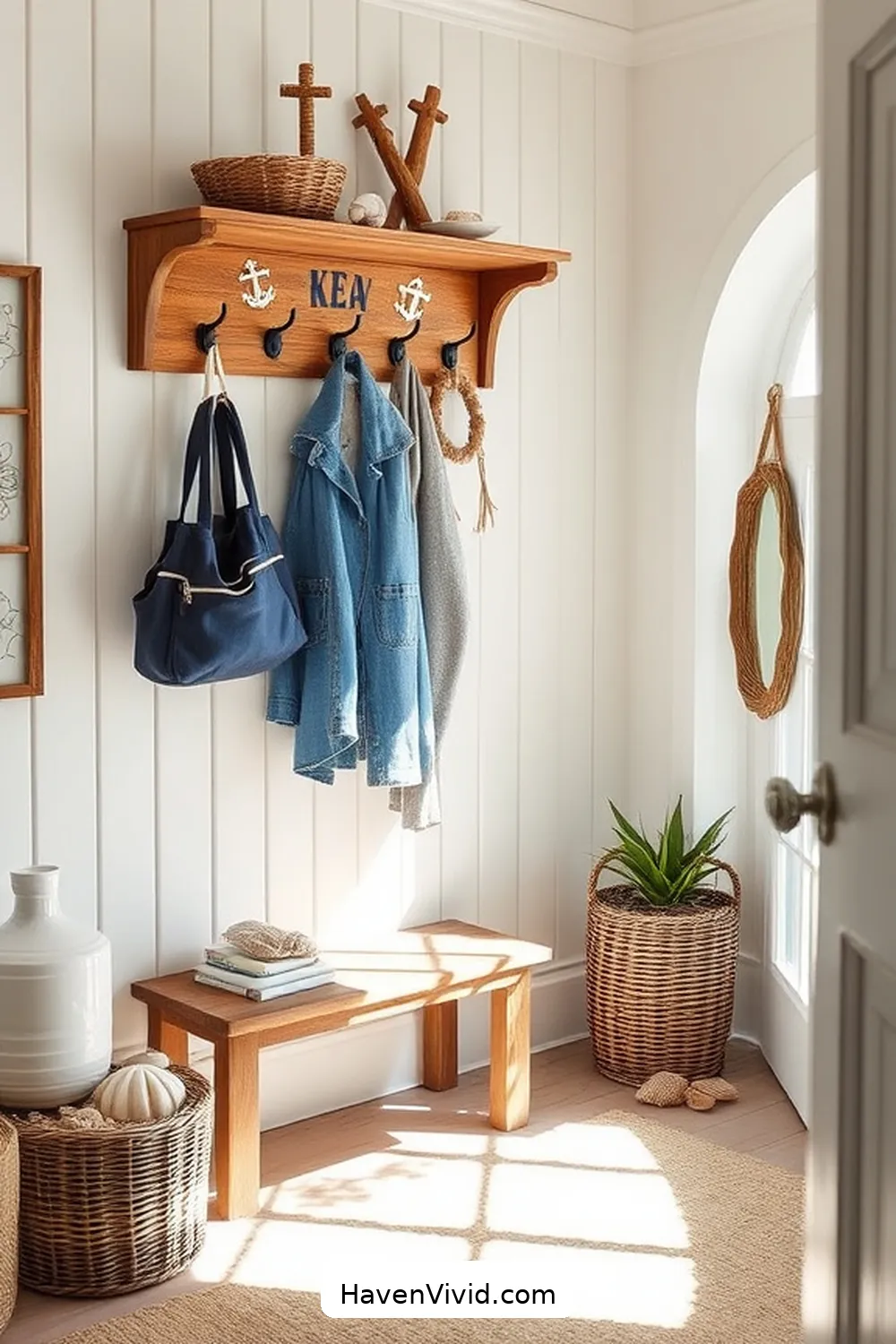 18 Inspiring Coastal Entryway Ideas Using Recycled Wood 4 Rustic Wood Coat Rack With Nautical Accents for 18 Inspiring Coastal Entryway Ideas Using Recycled Wood