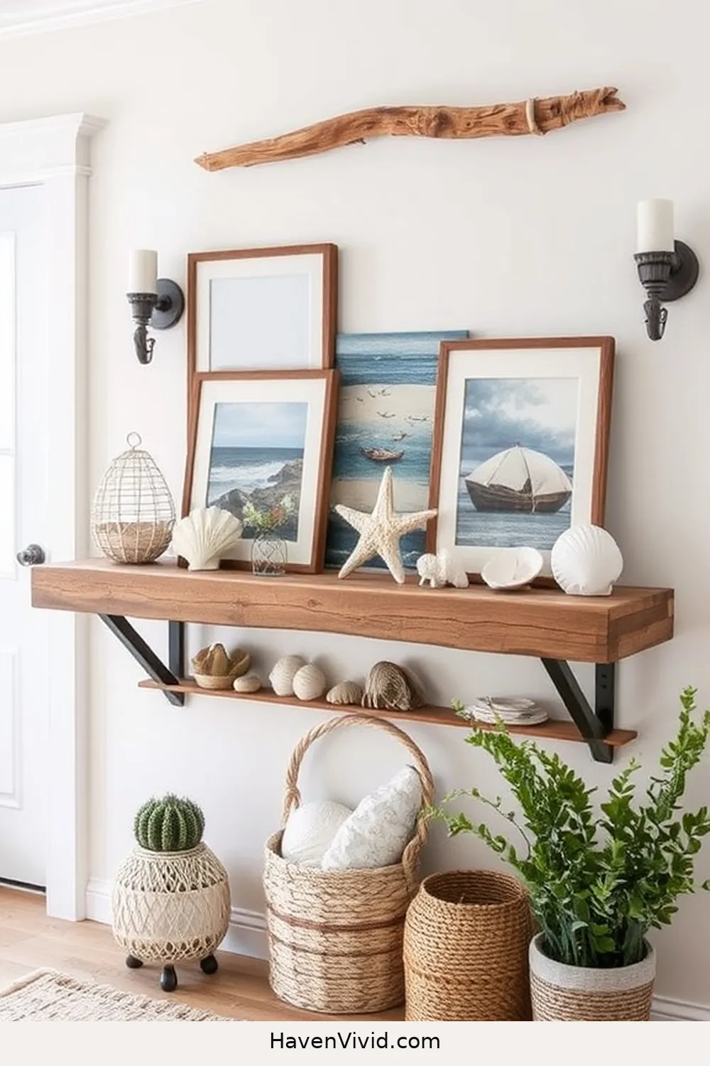 18 Inspiring Coastal Entryway Ideas Using Recycled Wood 18 Salvaged Wood Shelf With Beach Decor for 18 Inspiring Coastal Entryway Ideas Using Recycled Wood