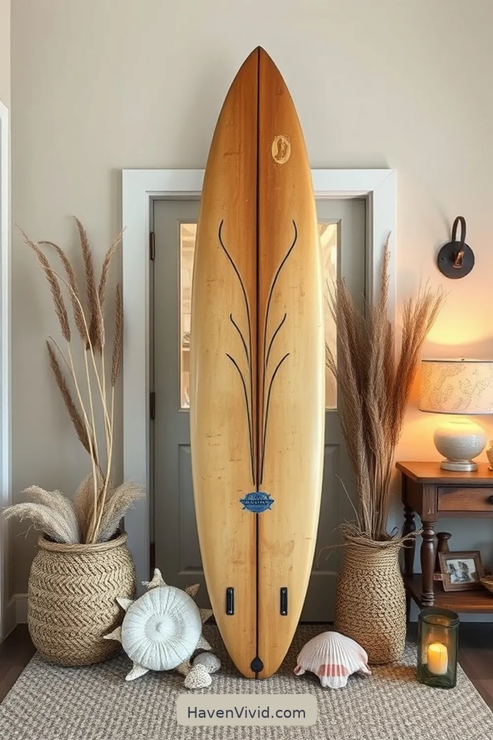 18 Inspiring Coastal Entryway Ideas Using Recycled Wood 7 Vintage Surfboard Entryway Display for 18 Inspiring Coastal Entryway Ideas Using Recycled Wood