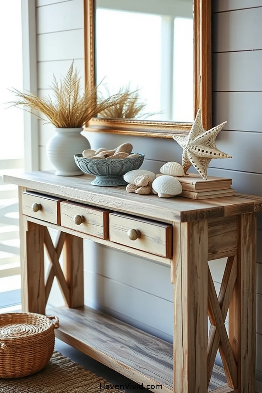 18 Inspiring Coastal Entryway Ideas Using Recycled Wood 6 Weathered Wood Console Table for 18 Inspiring Coastal Entryway Ideas Using Recycled Wood