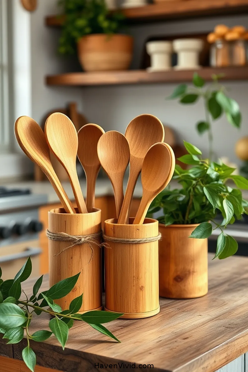 18 Ways for Farmhouse Living in Your Kitchen Using Bamboo 3 Adding Bamboo Utensil Holders for 18 Ways for Farmhouse Living in Your Kitchen Using Bamboo