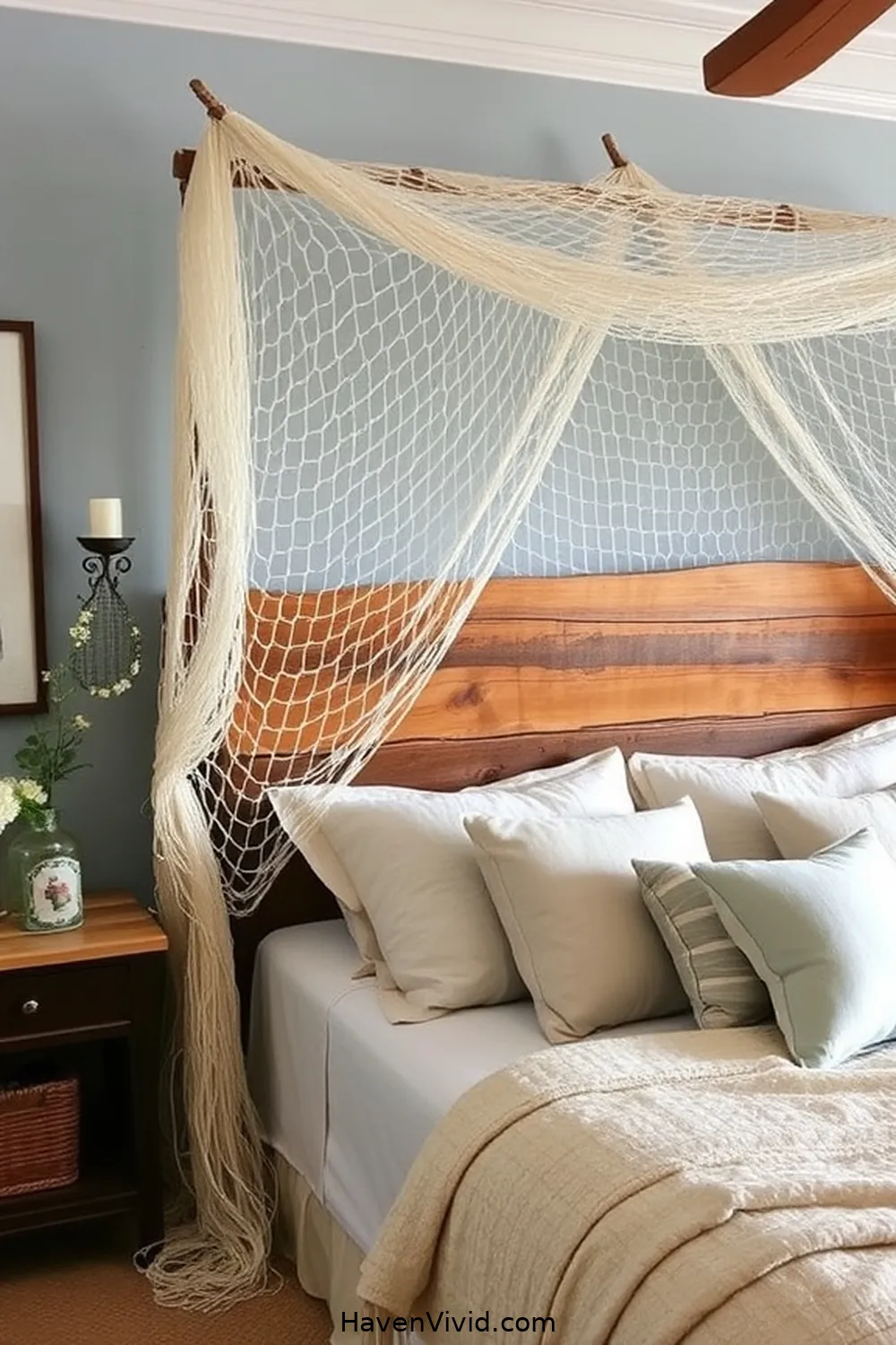18 Ways to Achieve Coastal Living in Your Bedroom Using Reclaimed Materials 6 Repurposed Fishing Net Decor for 18 Ways to Achieve Coastal Living in Your Bedroom Using Reclaimed Materials