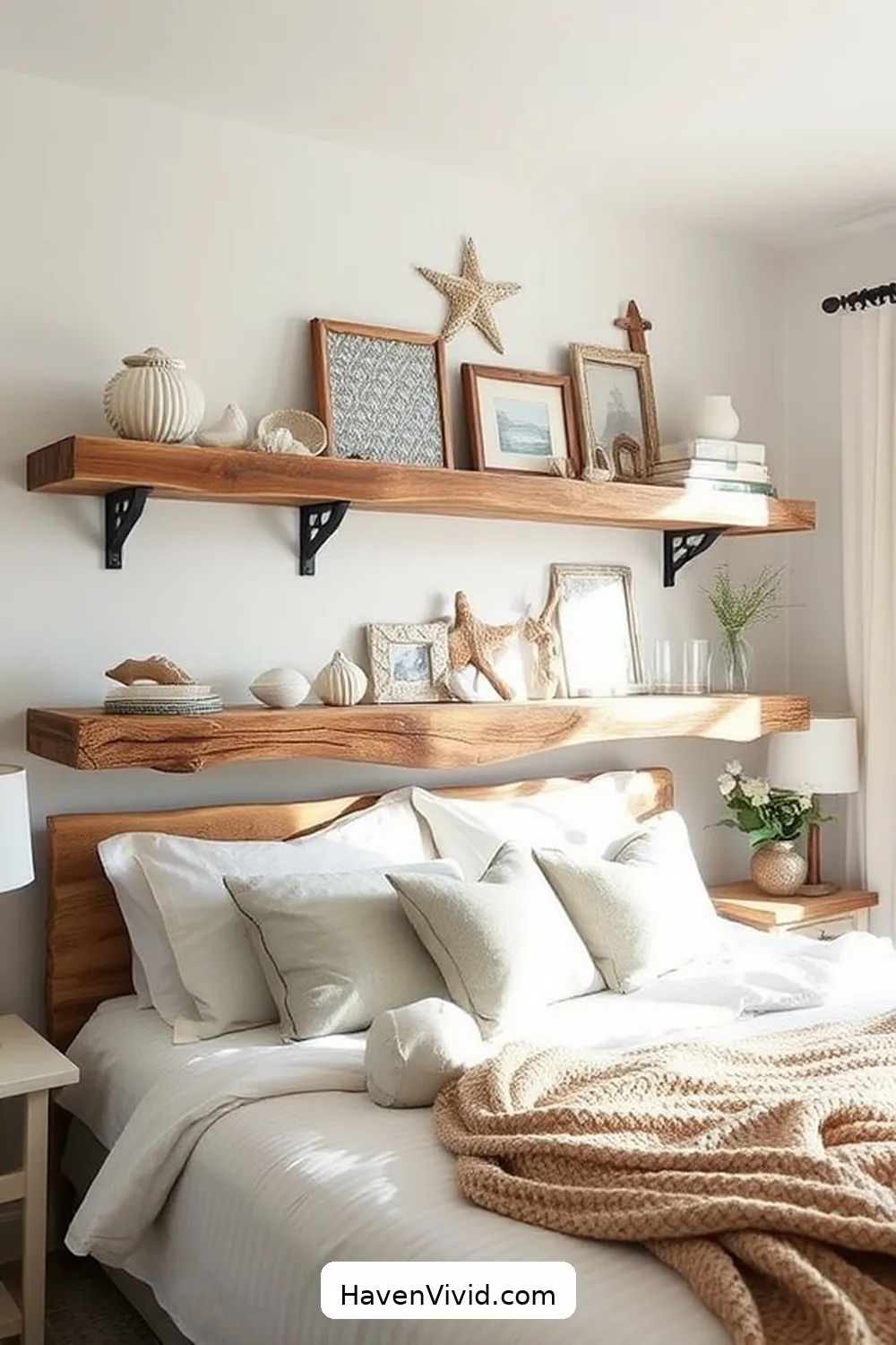 18 Ways to Achieve Coastal Living in Your Bedroom Using Reclaimed Materials 5 Upcycled Driftwood Shelving for 18 Ways to Achieve Coastal Living in Your Bedroom Using Reclaimed Materials