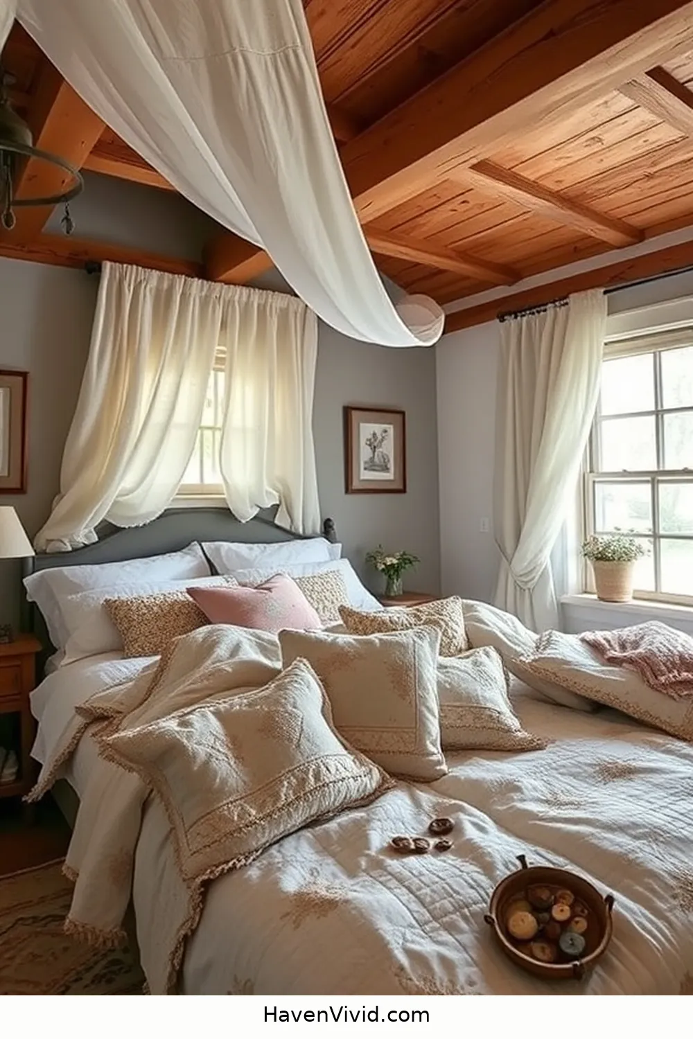 18 Ways to Create a Farmhouse Bedroom Using Reclaimed Materials 9 Use Vintage Textiles for Bedding and Curtains for 18 Ways to Create a Farmhouse Bedroom Using Reclaimed Materials