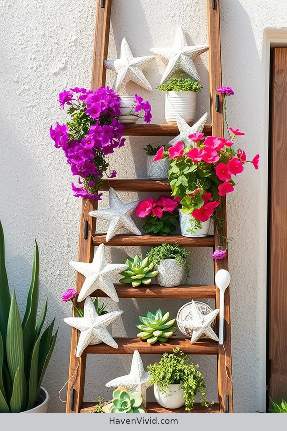 18 Ways to Embrace Coastal Living Using Reclaimed Materials on Your Outdoor Patio 9 Old Ladders as Vertical Gardens for 18 Ways to Embrace Coastal Living Using Reclaimed Materials on Your Outdoor Patio