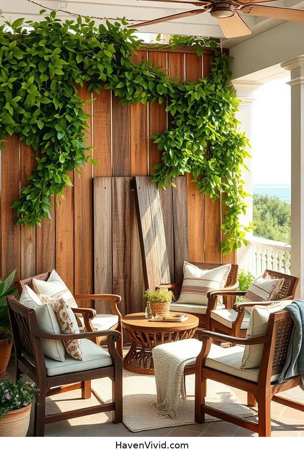 18 Ways to Embrace Coastal Living Using Reclaimed Materials on Your Outdoor Patio 7 Rustic Wood Privacy Screen for 18 Ways to Embrace Coastal Living Using Reclaimed Materials on Your Outdoor Patio