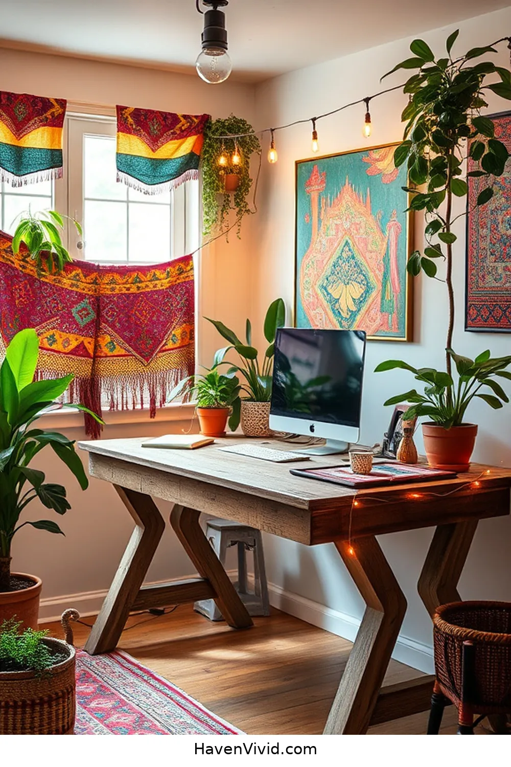19 Artistic Home Office Spaces Using Solar-Powered Lights 5 Bohemian Style Enhanced by Solar String Lights for 19 Artistic Home Office Spaces Using Solar-Powered Lights