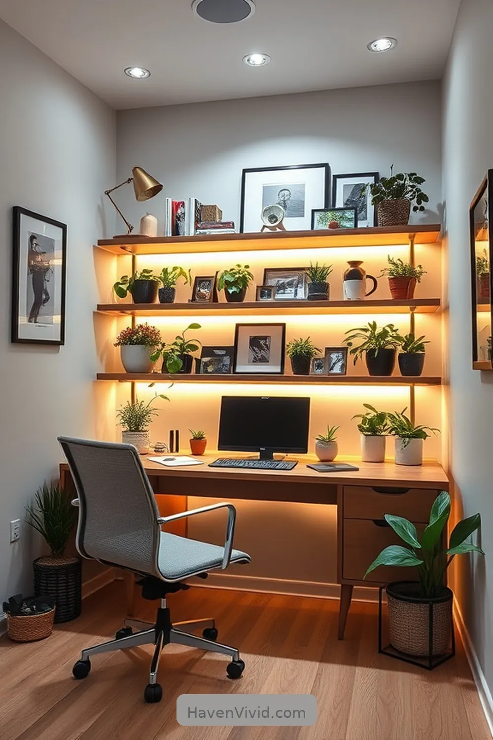 19 Artistic Home Office Spaces Using Solar-Powered Lights 19 Functional Workspace With Solar Under-Shelf Lighting for 19 Artistic Home Office Spaces Using Solar-Powered Lights