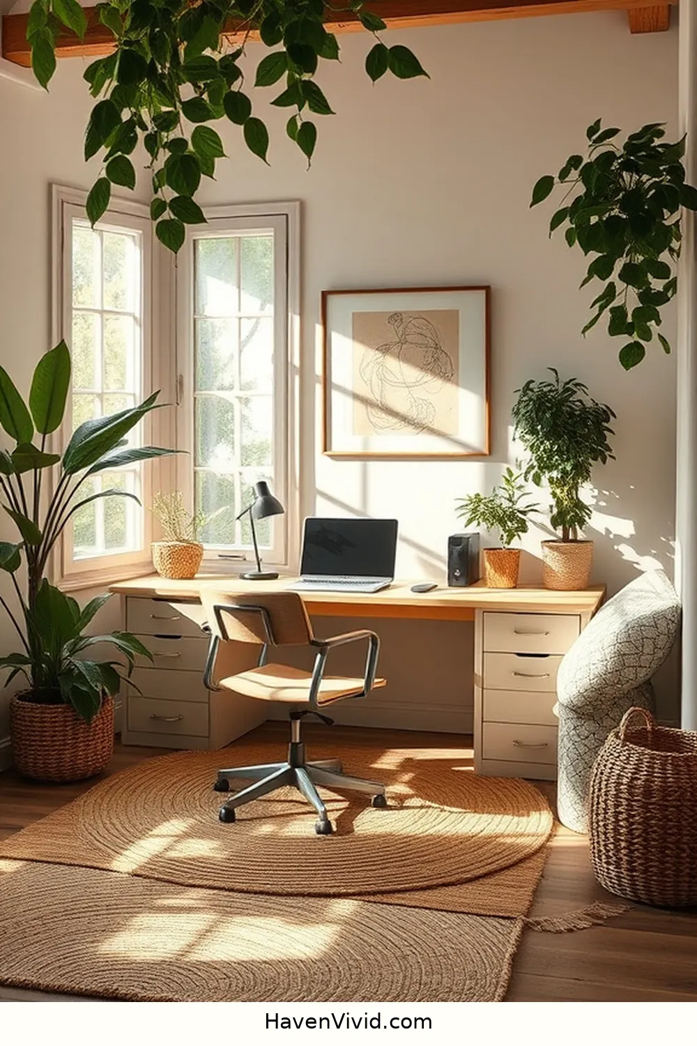 19 Artistic Ideas for Home Office Spaces Using Natural Fibers 2 Embrace Jute Rugs for Warmth and Texture for 19 Artistic Ideas for Home Office Spaces Using Natural Fibers