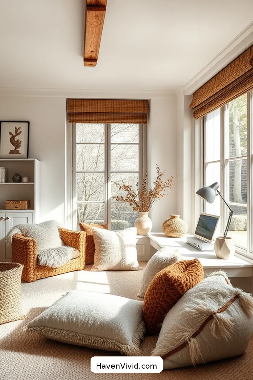 19 Artistic Ideas for Home Office Spaces Using Natural Fibers 4 Incorporate Cotton Cushions for Added Comfort for 19 Artistic Ideas for Home Office Spaces Using Natural Fibers