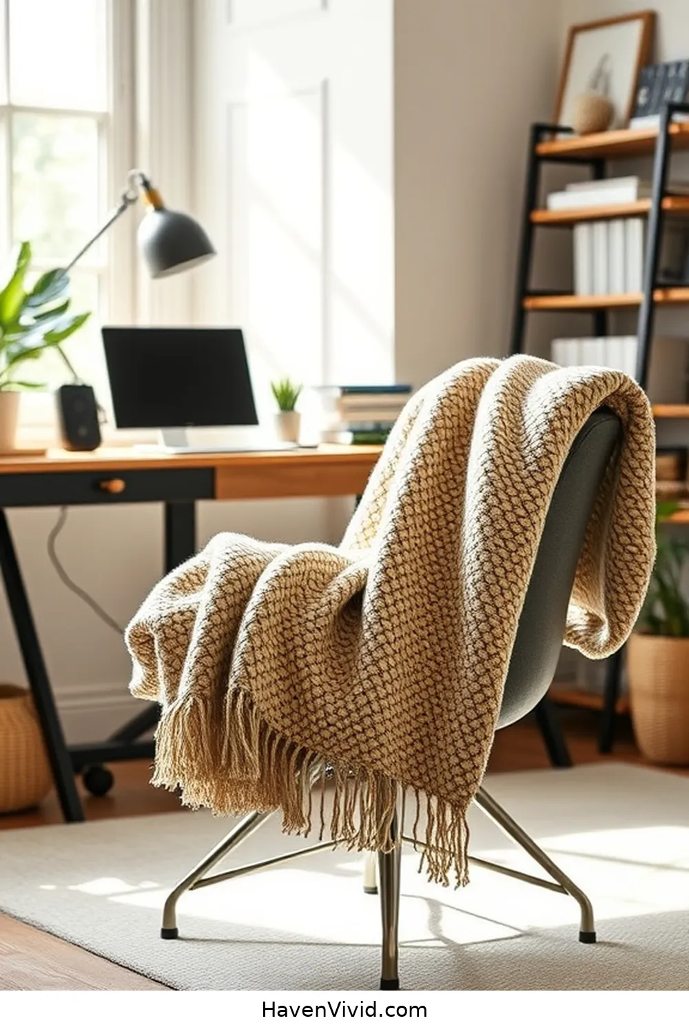19 Artistic Ideas for Home Office Spaces Using Natural Fibers 18 Incorporate a Woven Throw Blanket for Cozy Breaks for 19 Artistic Ideas for Home Office Spaces Using Natural Fibers