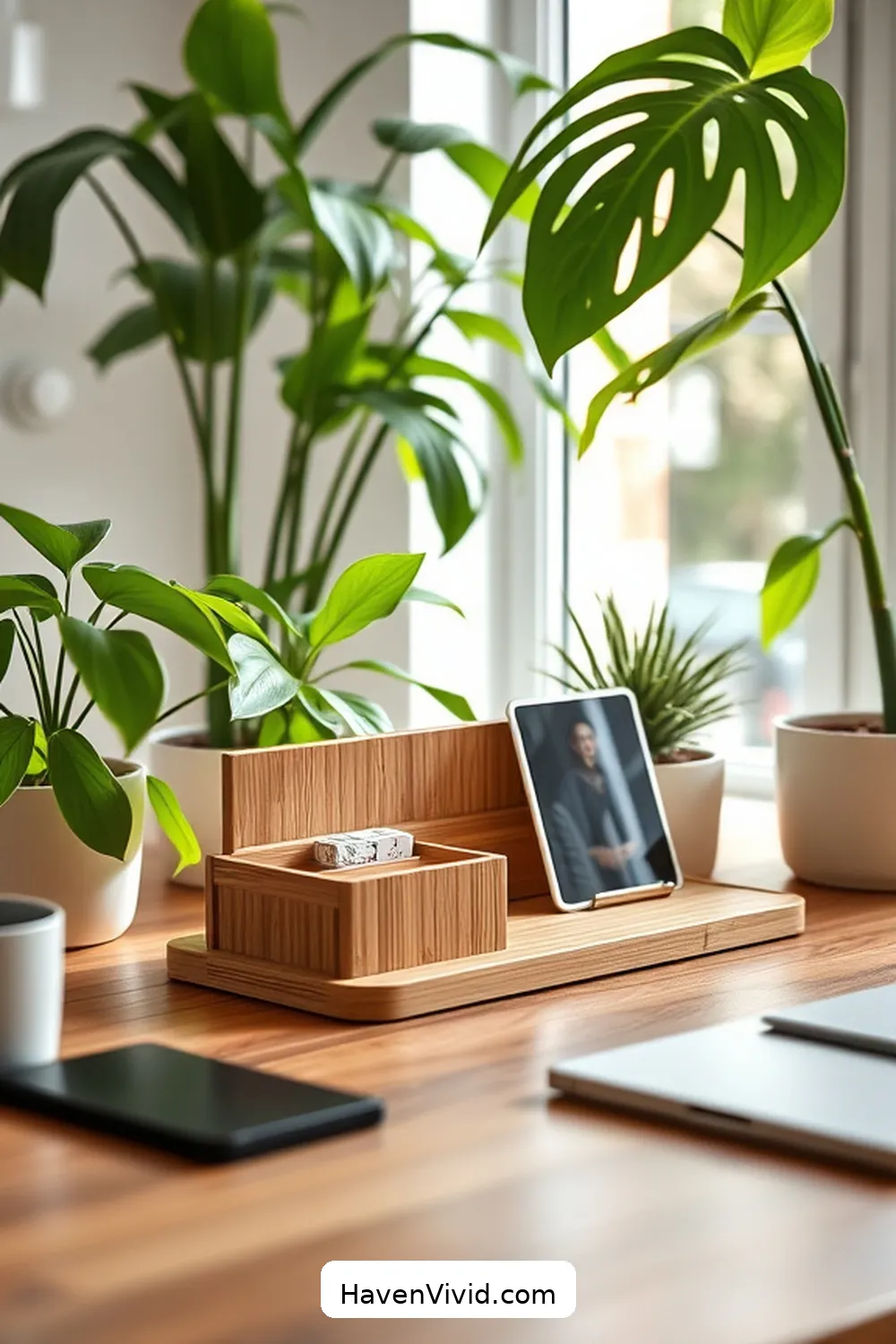 19 Artistic Ideas for Home Office Spaces Using Natural Fibers 13 Place a Bamboo Desk Organizer for a Minimalist Aesthetic for 19 Artistic Ideas for Home Office Spaces Using Natural Fibers