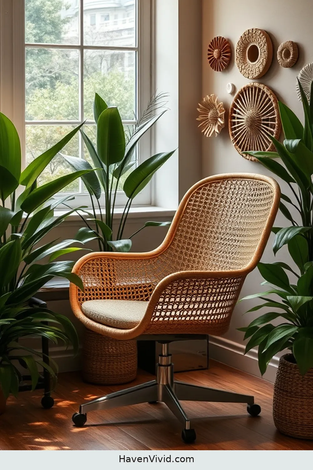19 Artistic Ideas for Home Office Spaces Using Natural Fibers 9 Surround Yourself With a Natural Fiber Chair for Ergonomic Support for 19 Artistic Ideas for Home Office Spaces Using Natural Fibers