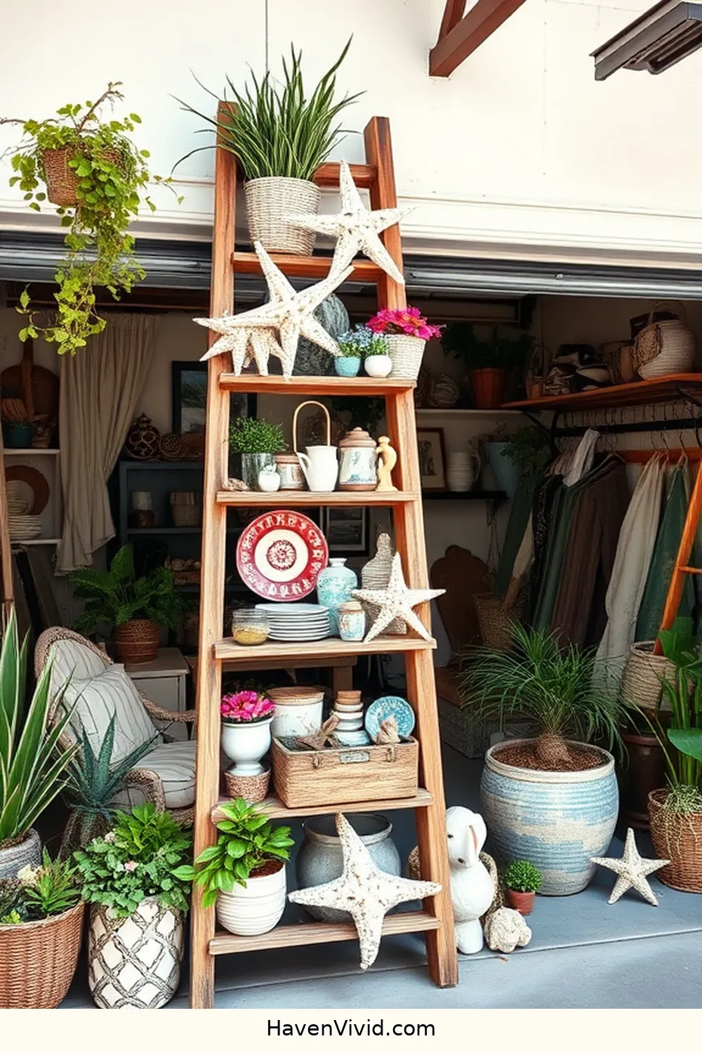 19 Creative Ways for Coastal Living in Your Garage Using Recycled Wood 16 Build a Rustic Ladder Display for 19 Creative Ways for Coastal Living in Your Garage Using Recycled Wood
