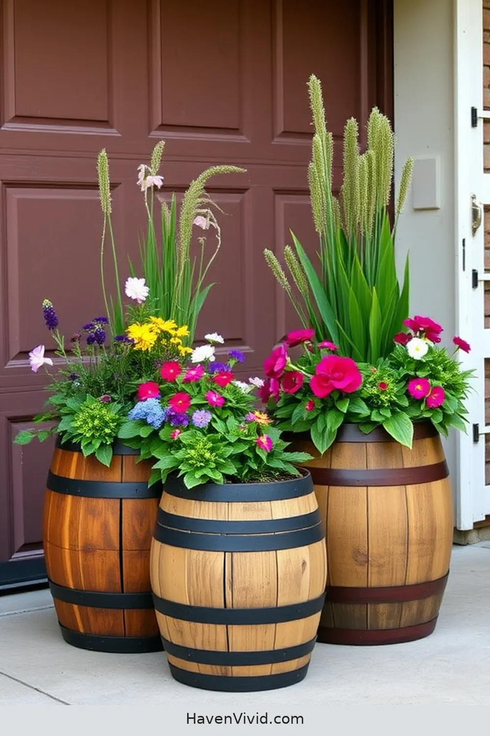 19 Creative Ways for Eco-Friendly Garage Living Using Reclaimed Materials 13 Converted Wooden Barrels for Planters for 19 Creative Ways for Eco-Friendly Garage Living Using Reclaimed Materials