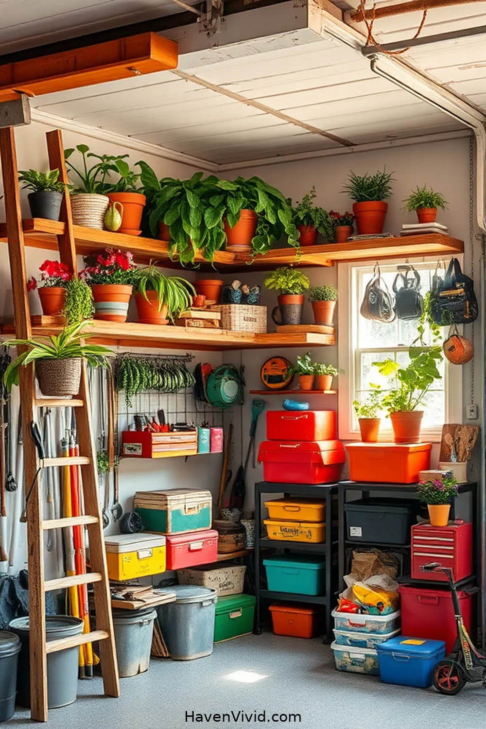 19 Creative Ways for Eco-Friendly Garage Living Using Reclaimed Materials 16 Old Ladder Shelving for 19 Creative Ways for Eco-Friendly Garage Living Using Reclaimed Materials