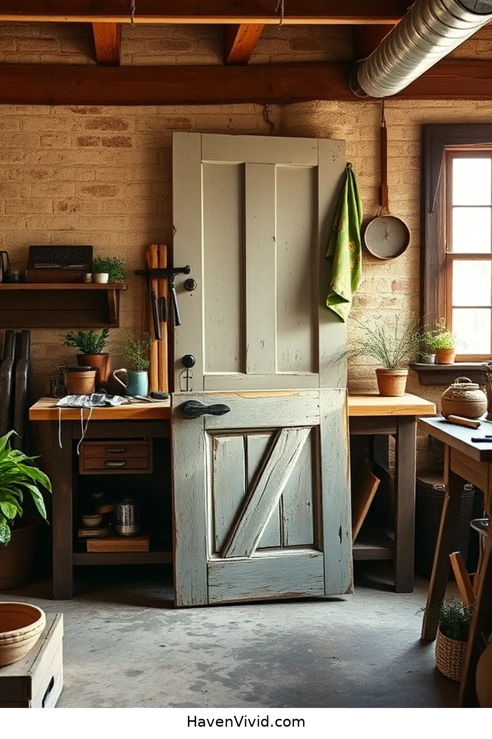 19 Creative Ways for Eco-Friendly Garage Living Using Reclaimed Materials 4 Vintage Door Workbenches for 19 Creative Ways for Eco-Friendly Garage Living Using Reclaimed Materials