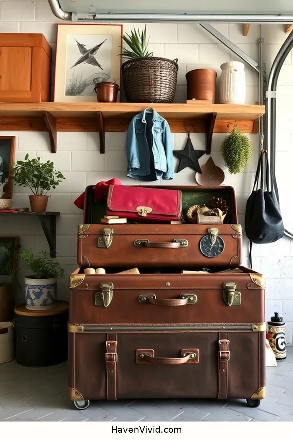 19 Creative Ways for Eco-Friendly Garage Living Using Reclaimed Materials 14 Vintage Suitcase Storage for 19 Creative Ways for Eco-Friendly Garage Living Using Reclaimed Materials
