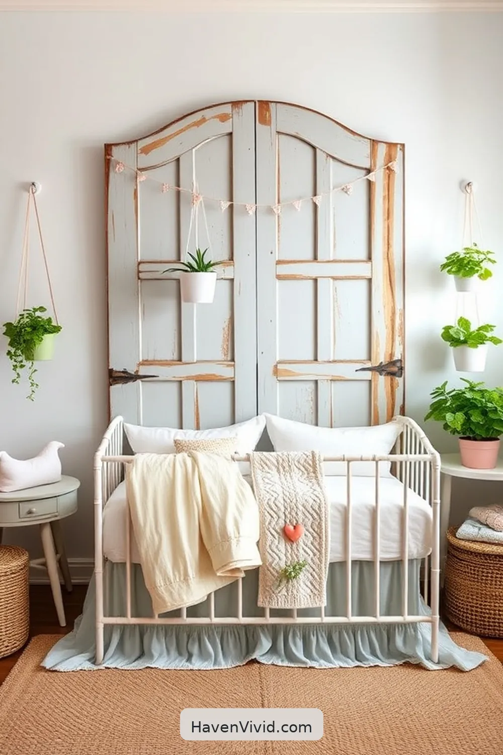 19 Creative Ways for Using Reclaimed Materials in Your Urban Living Nursery 12 Old Door Headboard for Nursery Bed for 19 Creative Ways for Using Reclaimed Materials in Your Urban Living Nursery