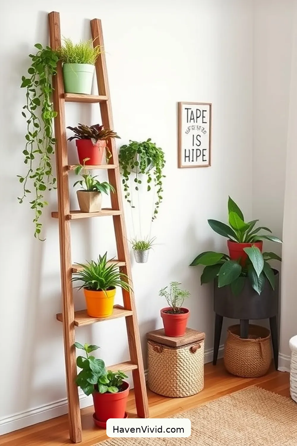 19 Creative Ways for Using Reclaimed Materials in Your Urban Living Nursery 11 Planter Shelves Using Repurposed Ladder for 19 Creative Ways for Using Reclaimed Materials in Your Urban Living Nursery