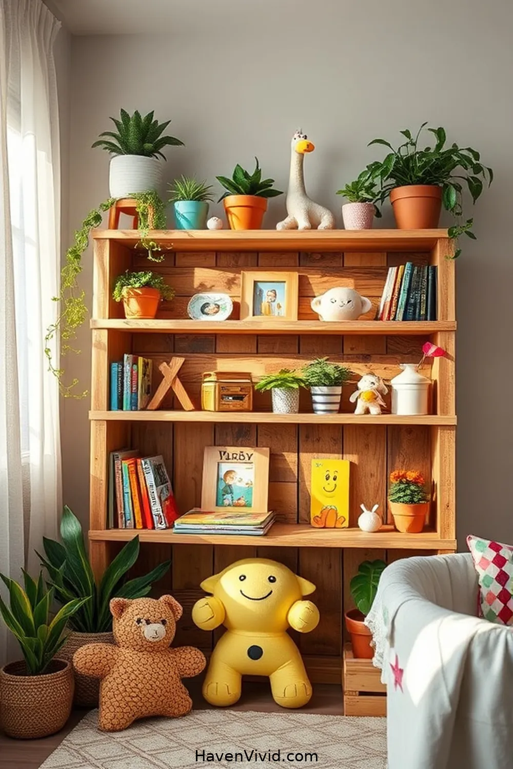 19 Creative Ways for Using Reclaimed Materials in Your Urban Living Nursery 4 Repurposed Bookshelf Made From Old Pallets for 19 Creative Ways for Using Reclaimed Materials in Your Urban Living Nursery