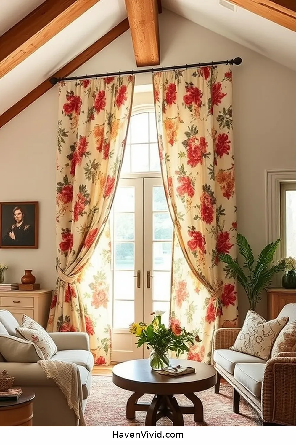 Create Vintage-Inspired Curtains for 19 Creative Ways to Achieve Farmhouse Living Room Style Using Upcycled Fabric
