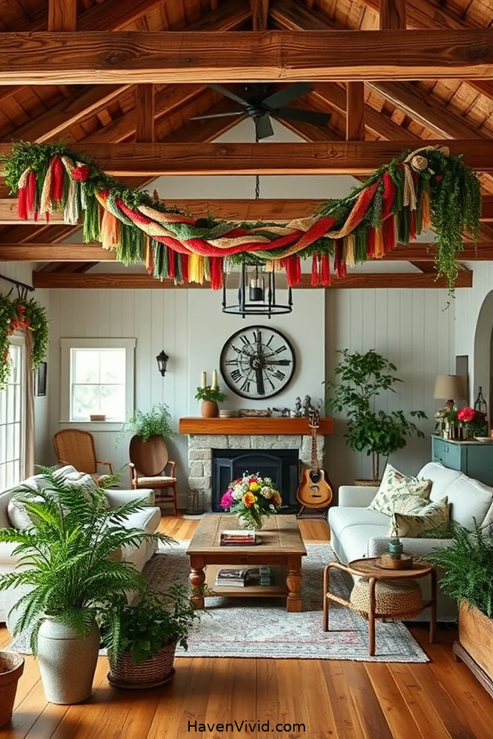 Design a Fabric Garland for Decoration for 19 Creative Ways to Achieve Farmhouse Living Room Style Using Upcycled Fabric