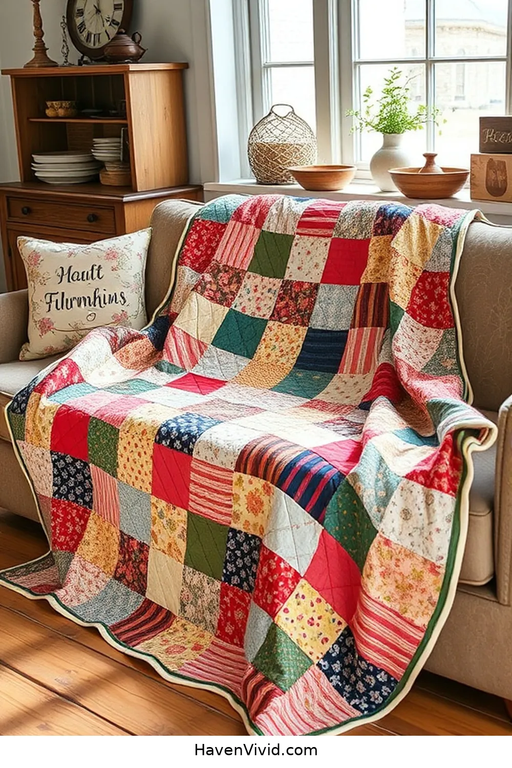 Design a Memory Quilt for 19 Creative Ways to Achieve Farmhouse Living Room Style Using Upcycled Fabric