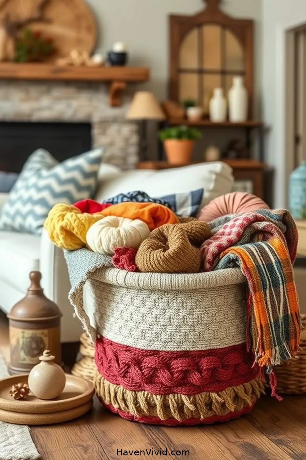 Make a Woven Fabric Basket for 19 Creative Ways to Achieve Farmhouse Living Room Style Using Upcycled Fabric