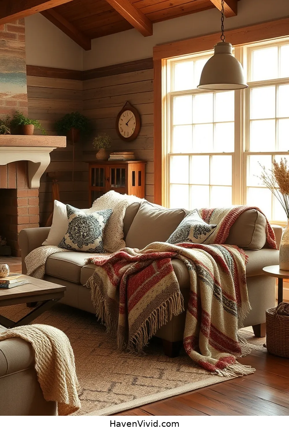 Upcycle Fabric Into Decorative Throws for 19 Creative Ways to Achieve Farmhouse Living Room Style Using Upcycled Fabric