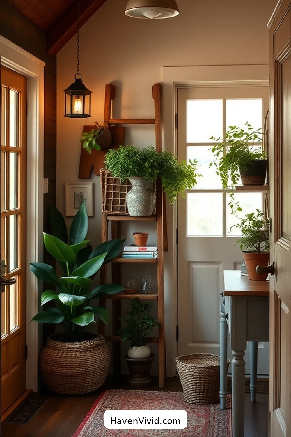 19 Creative Ways to Create a Family-Friendly Living Entryway Using Recycled Wood 18 Farmhouse Style Entryway Ladder for 19 Creative Ways to Create a Family-Friendly Living Entryway Using Recycled Wood
