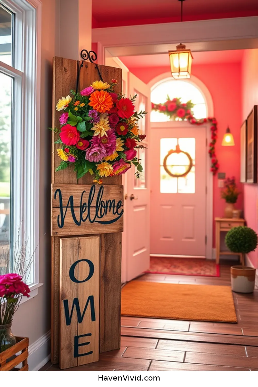 19 Creative Ways to Create a Family-Friendly Living Entryway Using Recycled Wood 8 Pallet Wood Welcome Sign for 19 Creative Ways to Create a Family-Friendly Living Entryway Using Recycled Wood