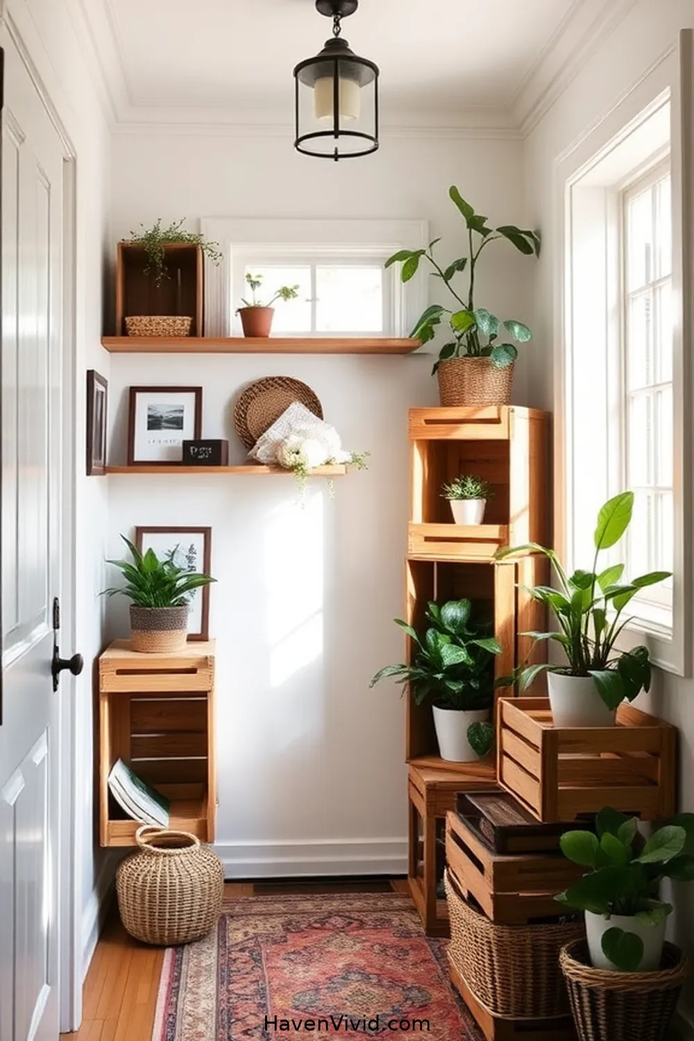 19 Creative Ways to Create a Family-Friendly Living Entryway Using Recycled Wood 5 Vintage Crate Shelving for 19 Creative Ways to Create a Family-Friendly Living Entryway Using Recycled Wood