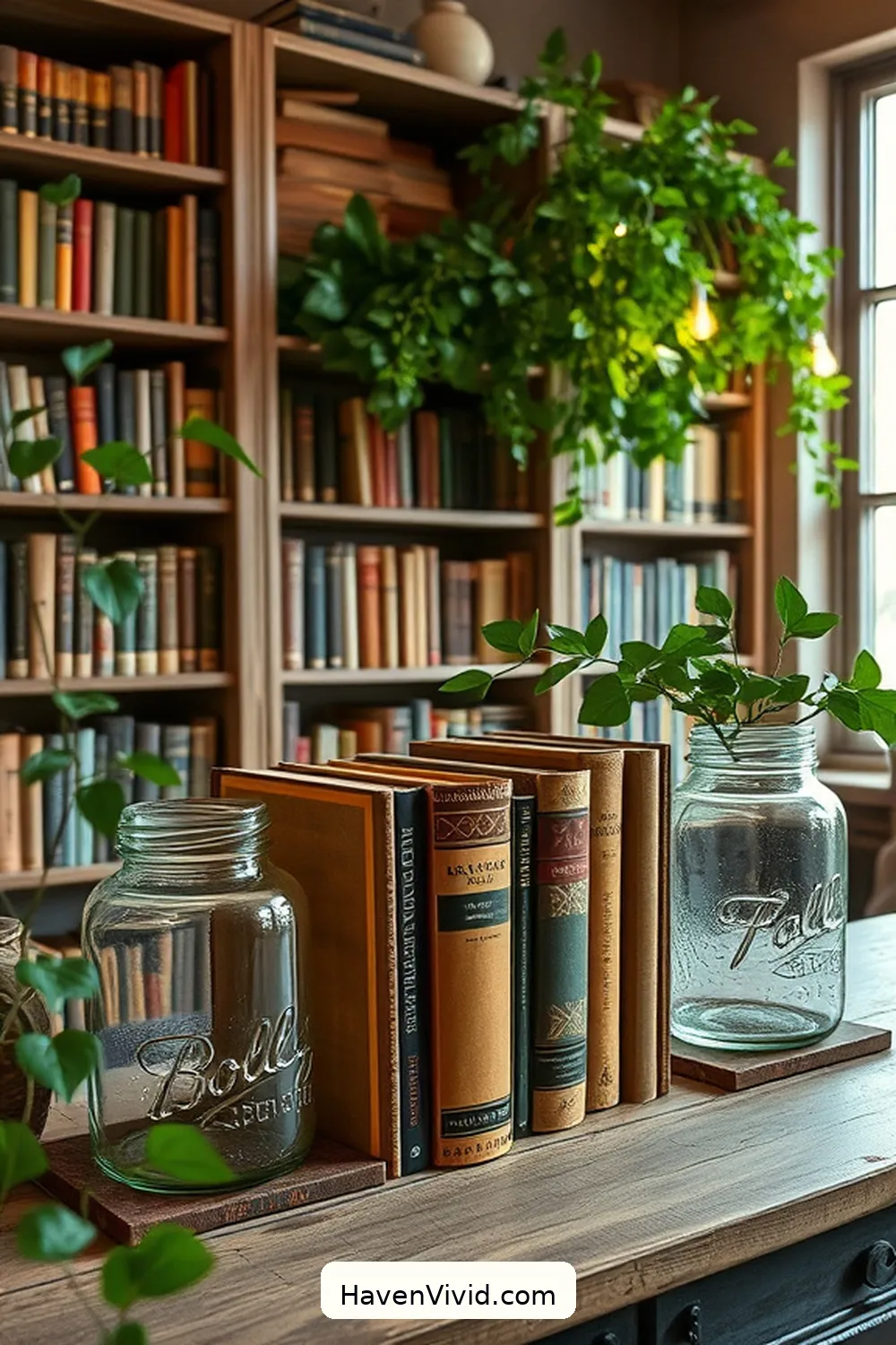 19 Inspiring Ways for Farmhouse Living in Your Library Using Reclaimed Materials 17 Recycled Glass Jar Bookends for 19 Inspiring Ways for Farmhouse Living in Your Library Using Reclaimed Materials