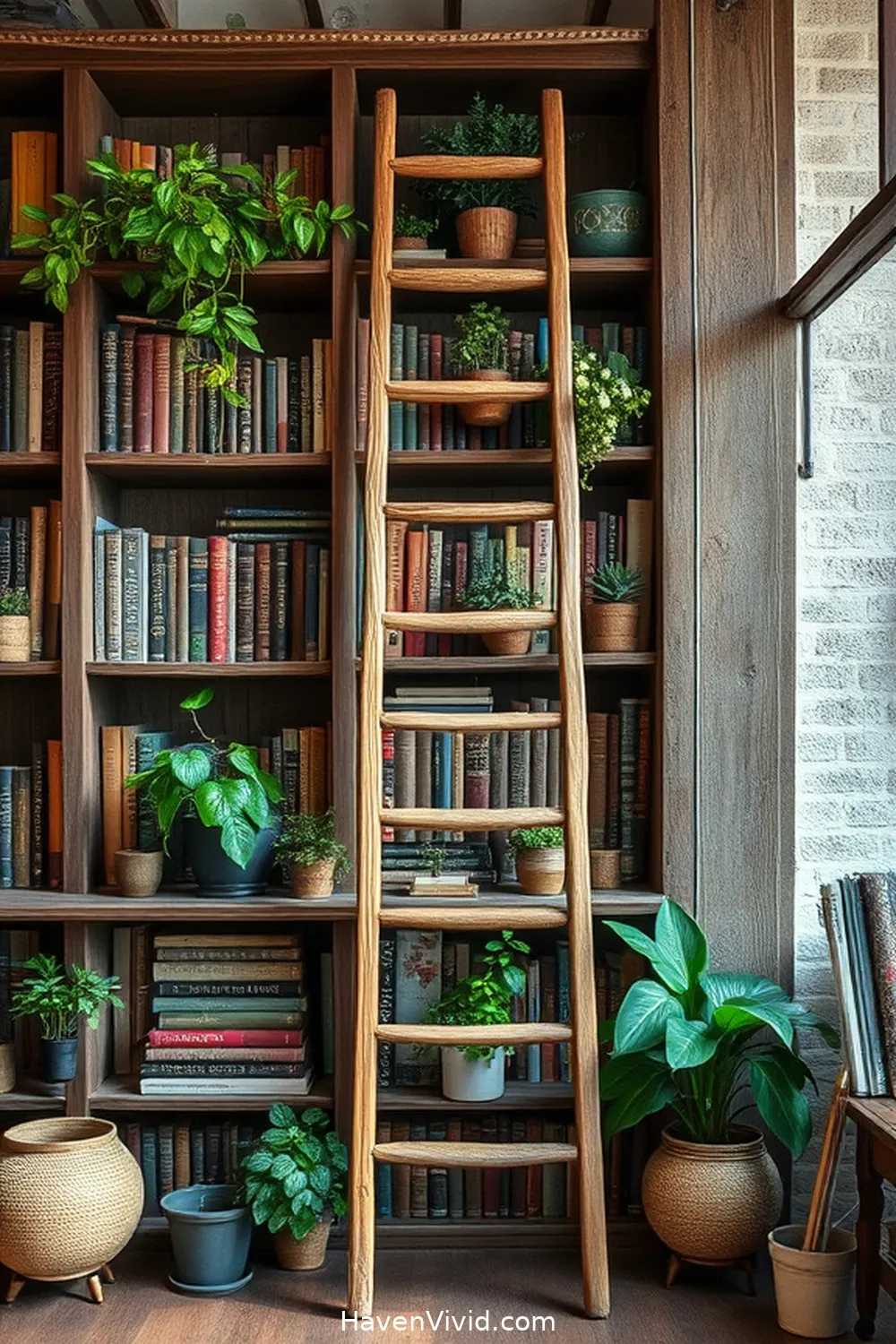 19 Inspiring Ways for Farmhouse Living in Your Library Using Reclaimed Materials 6 Rustic Ladder Book Display for 19 Inspiring Ways for Farmhouse Living in Your Library Using Reclaimed Materials