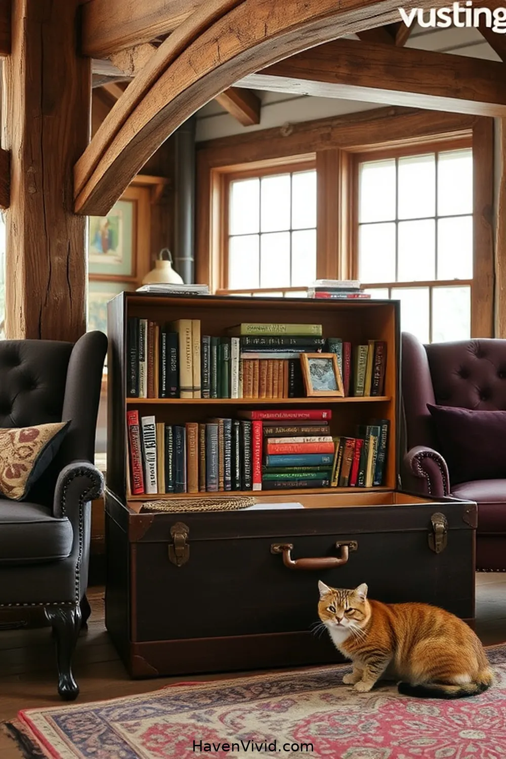 19 Inspiring Ways for Farmhouse Living in Your Library Using Reclaimed Materials 3 Vintage Suitcase Book Storage for 19 Inspiring Ways for Farmhouse Living in Your Library Using Reclaimed Materials