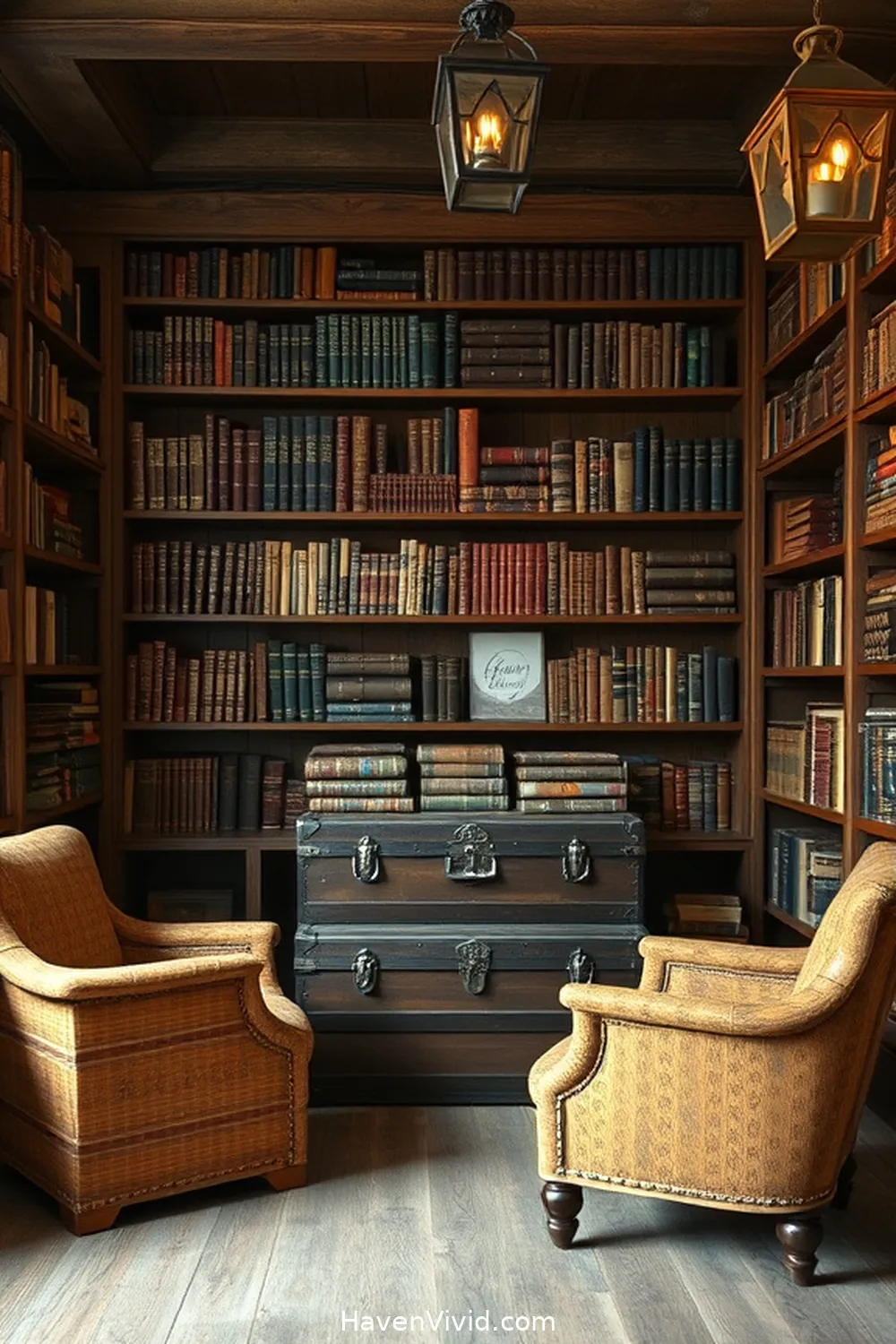 19 Inspiring Ways for Farmhouse Living in Your Library Using Reclaimed Materials 16 Vintage Trunk Storage for 19 Inspiring Ways for Farmhouse Living in Your Library Using Reclaimed Materials